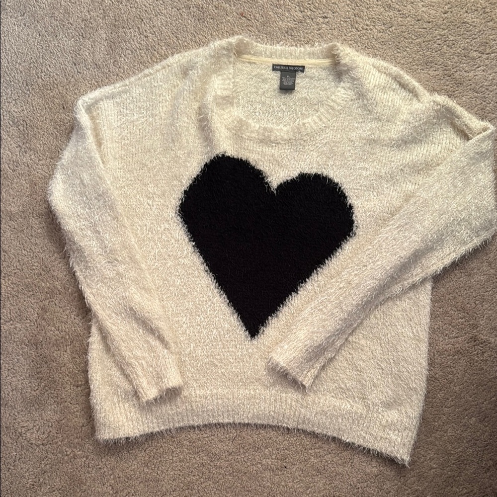 Chelsea & Theodore Cream Sweater with Black Heart
